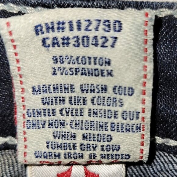 True Religion Boot Cut Blue Denim Jeans Flap Pocket Rainbow Design Women 25 - Picture 10 of 11